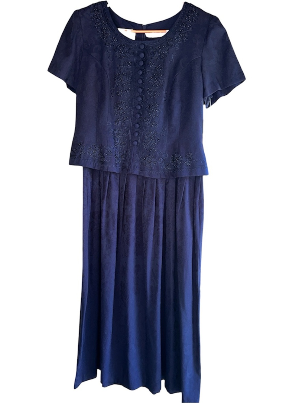 Vintage Karin Stevens modest tea dress embroidered and beaded bodice